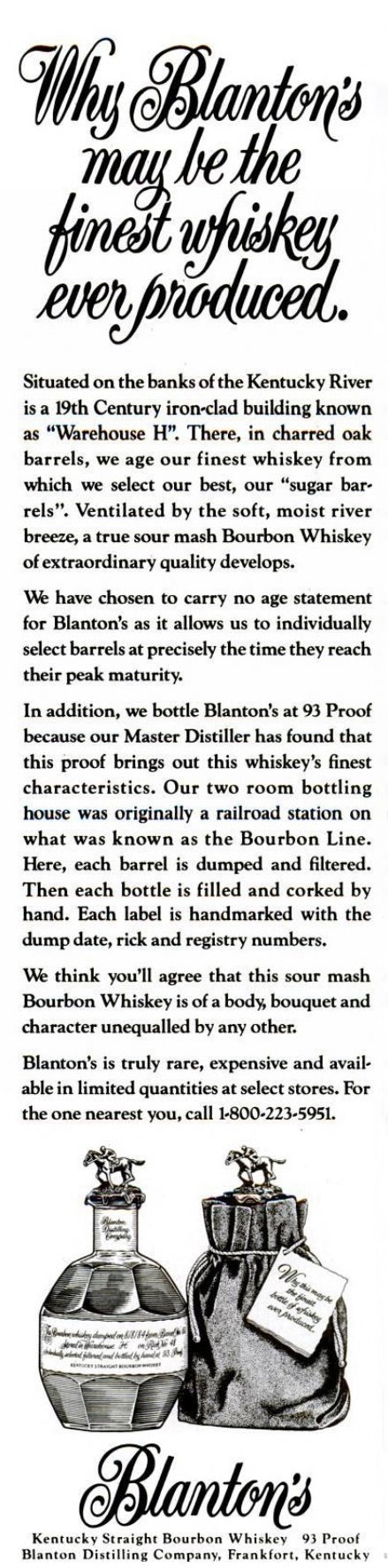 Blanton's print advertisement, circa 1984